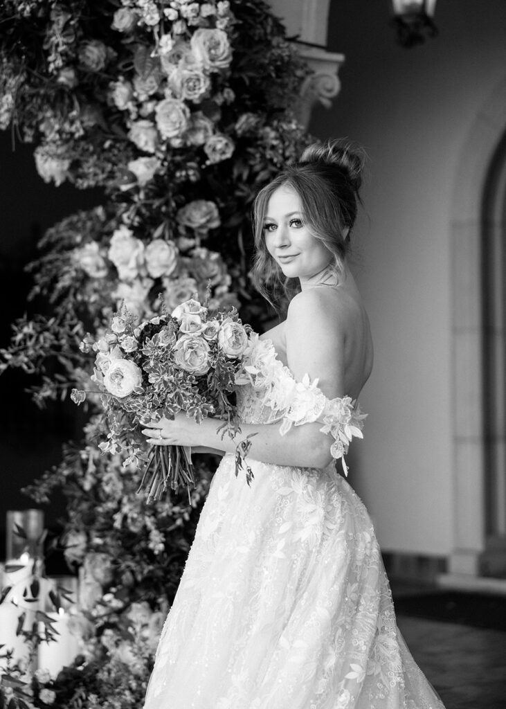 Black and white bridal portrait for Sarasota wedding