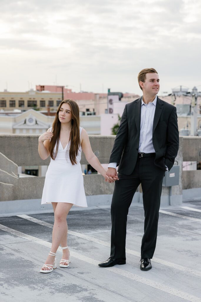 Rooftop engagement photos in downtown Fort Myers