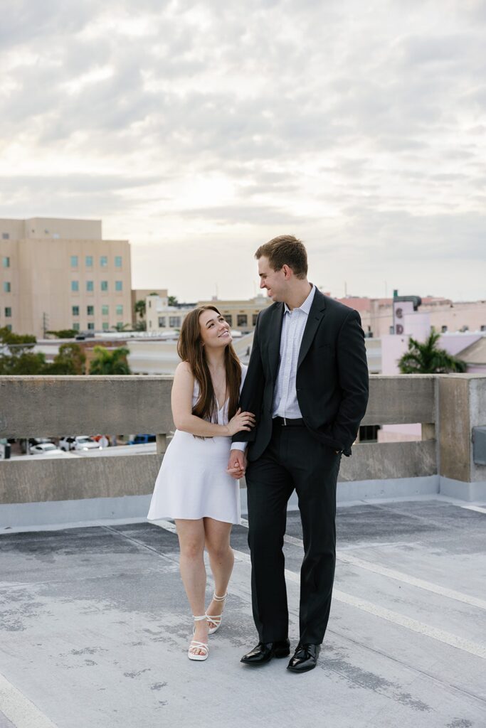 Rooftop engagement photos in downtown Fort Myers